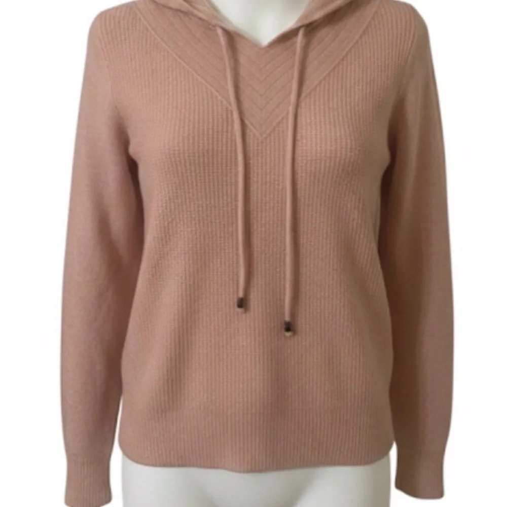S Christina NWT 100% Cashmere Luxe Waffle Knit Hoodie - Rose Small/Medium